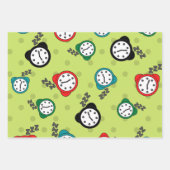 Feuille De Papier Cadeau Horloge réveil bleu vert beige (Devant 2)