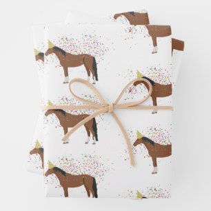 Feuille De Papier Cadeau Horse Partyler Animaux de ferme ayant une fête
