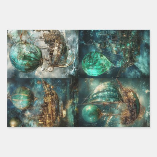 Feuille De Papier Cadeau Hot Air Balloon Designs & Steampunk (Devant)