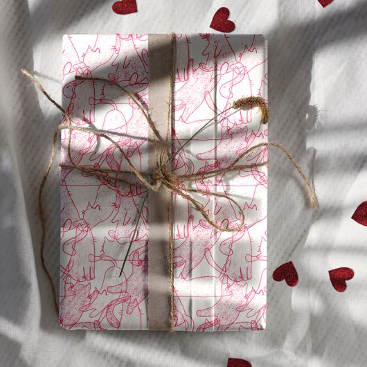 Feuille De Papier Cadeau Hot Pink Scribble Cats – modern cute Pattern