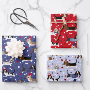 Feuille De Papier Cadeau Hound Patriotique Basset