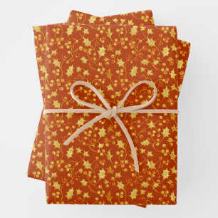 Feuille De Papier Cadeau Houx doré