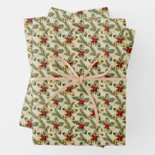 Feuille De Papier Cadeau Houx et feuillus persistants
