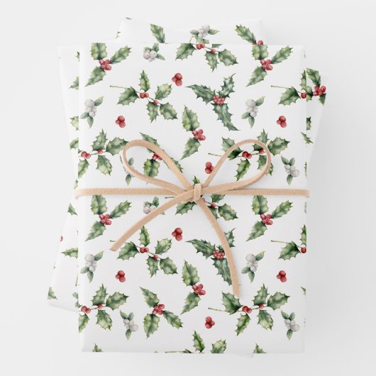 Feuille De Papier Cadeau Houx et gui de Noël (En situation)