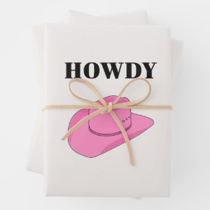 Feuille De Papier Cadeau Howdy Cowboy Casquette rose