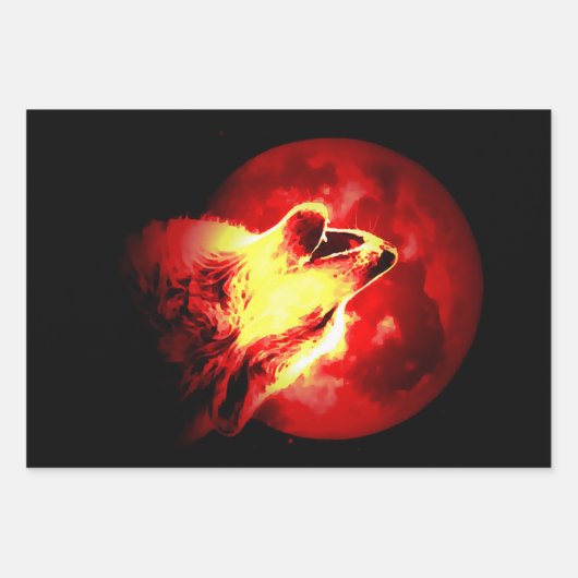 Feuille De Papier Cadeau Howling Wolf à Red Night Matte (Devant)