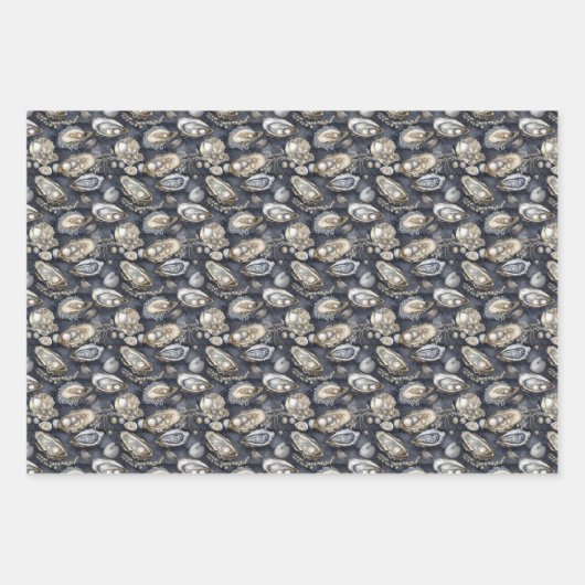 Feuille De Papier Cadeau huîtres et perles mignonnes motif carrelé (Devant)
