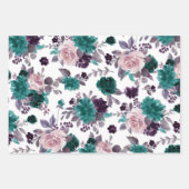 Feuille De Papier Cadeau Humeur Bohème | Motif Floral Foncé Violet Aubergin (Devant)