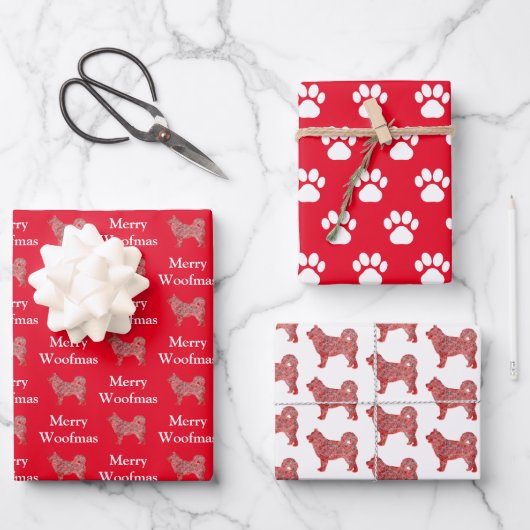 Feuille De Papier Cadeau Husky Siberian Chien Silhouette White Woofmas (Recto)