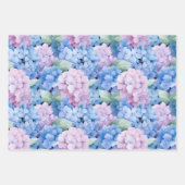 Feuille De Papier Cadeau Hydrangea Bleu et Rose Élégant (Devant)