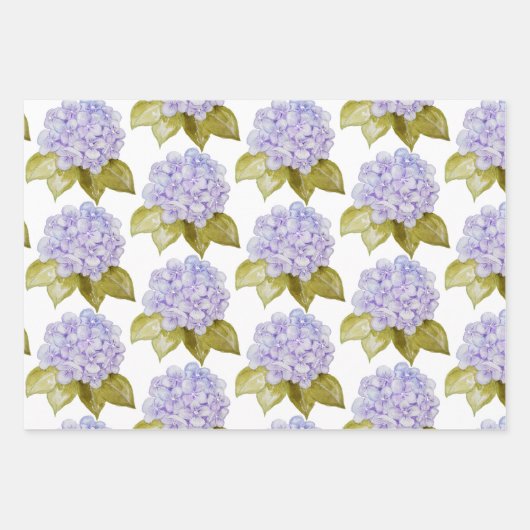 Feuille De Papier Cadeau Hydrangea Nuances De Violet Bleu (Devant 2)