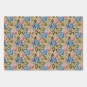 Feuille De Papier Cadeau Hydrangées bleues Motifs rustiques et fleurs roses (Devant 3)
