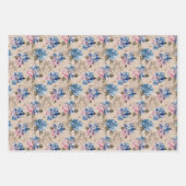 Feuille De Papier Cadeau Hydrangées bleues Motifs rustiques et fleurs roses (Devant 2)