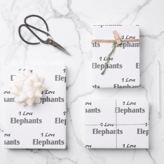 Feuille De Papier Cadeau I Love Elephants (Recto)