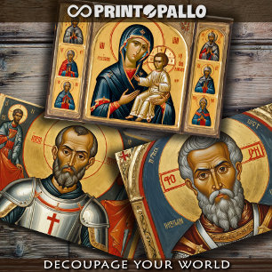 Feuille De Papier Cadeau Icônes orthodoxes de la Sainte Vierge et des Saint