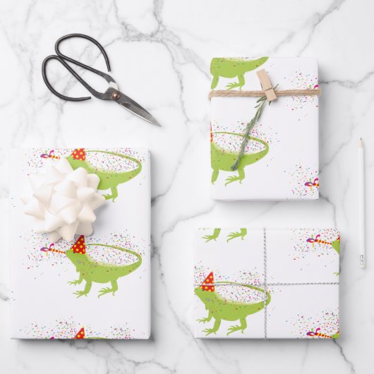 Feuille De Papier Cadeau Iguana Lizard Fête Animaux ayant une fête (Recto)