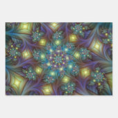 Feuille De Papier Cadeau Illuminé Abstrait brillant Turquoise violet Fracta (Devant 3)