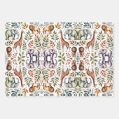 Feuille De Papier Cadeau Illustrated pattern featuring elephants, lions (Devant)