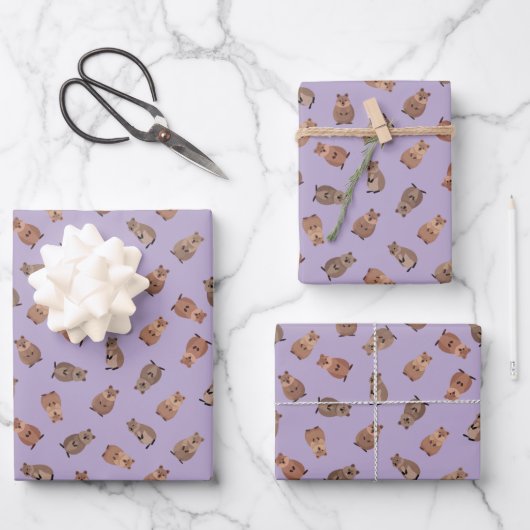 Feuille De Papier Cadeau Illustrated Quokkas on Light Purple (Recto)