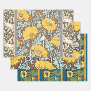 Feuille De Papier Cadeau illustration d'art pavot fleur jaune