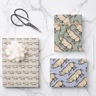 Feuille De Papier Cadeau Illustration de cochon antique mignon vintage