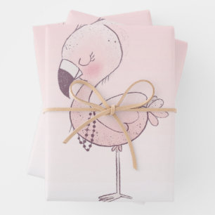 Feuille De Papier Cadeau Illustration de Flamant rose rose mou
