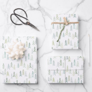 Feuille De Papier Cadeau Illustration de l'arbre de pin aquarelle 