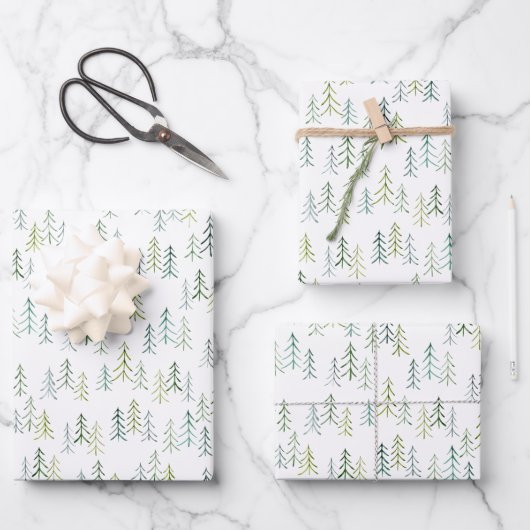 Feuille De Papier Cadeau Illustration de l'arbre de pin aquarelle (Recto)