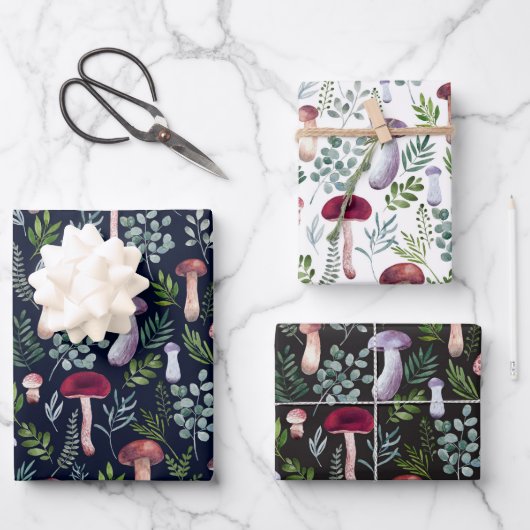 Feuille De Papier Cadeau Illustration des champignons aquarelle (Recto)