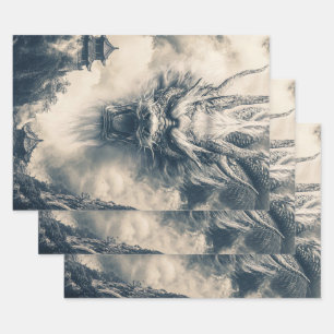 Feuille De Papier Cadeau Illustration du dragon chinois épique