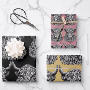 Feuille De Papier Cadeau Illustration écossaise du taureau des Highlands