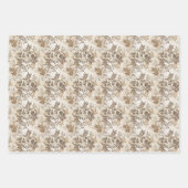 Feuille De Papier Cadeau Illustrations botaniques et Damas beige et blanc (Devant 2)