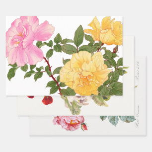 Feuille De Papier Cadeau Illustrations du trio Découpage Fleurs