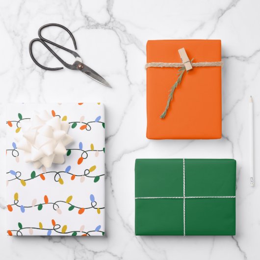 Feuille De Papier Cadeau Illustré feux de Noël rouge et vert (Recto)