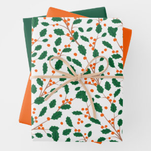 Feuille De Papier Cadeau Illustré Noël Holly Red & Green Wrapping