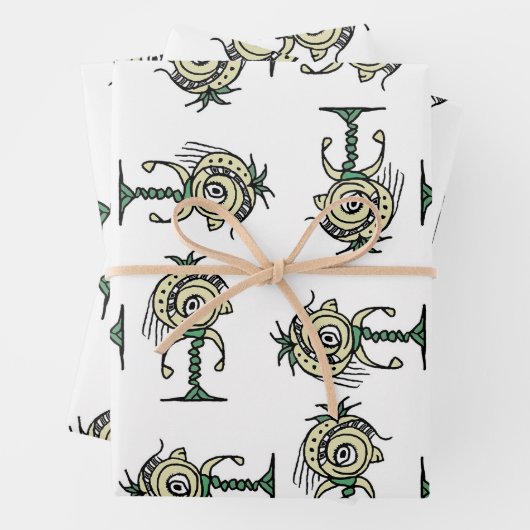 Feuille De Papier Cadeau Imaginaire fier alien robot motif de dessin motif (En situation)