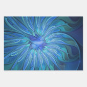 Feuille De Papier Cadeau Imaginaire Fleur Bleue Motif, Art Fractal Abstrait (Devant)