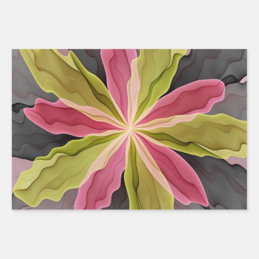 Feuille De Papier Cadeau Imaginaire rose vert anthracite Fleur Fractal Art (Devant)