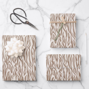 Feuille De Papier Cadeau impression animale beige zèbre sauvage safari