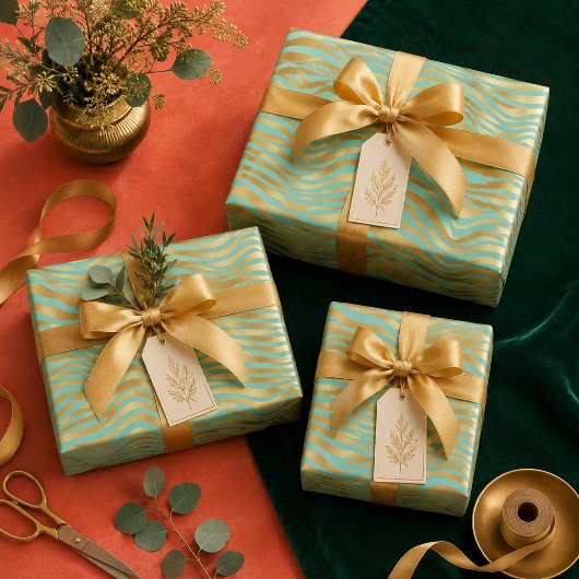 Feuille De Papier Cadeau Impression Animale Dorée Fond Menthe