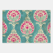 Feuille De Papier Cadeau Impression Batik Turquoise et Rose (Devant 3)