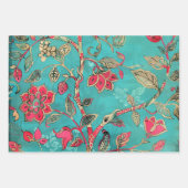 Feuille De Papier Cadeau Impression Batik Turquoise et Rose (Devant)