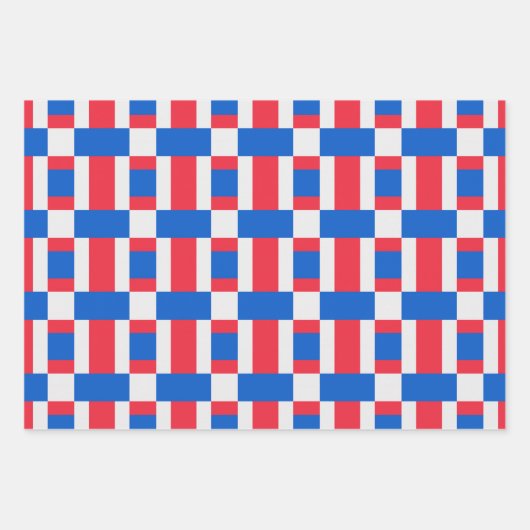 Feuille De Papier Cadeau Impression Blocée Rouge Blanc Et Bleu (Devant)