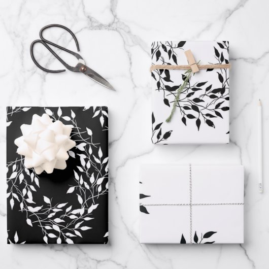 Feuille De Papier Cadeau Impression botanique noir blanc (Recto)