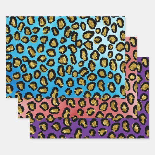 Feuille De Papier Cadeau Impression d'animal léopard bleu, rose, violet amu (Lot)