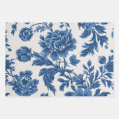 Feuille De Papier Cadeau Impression florale d'inspiration victorienne bleue (Devant)