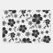 Feuille De Papier Cadeau Impression florale noire et blanche (Devant 2)