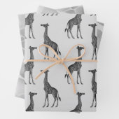 Feuille De Papier Cadeau Impression Giraffe Bleue Argent (En situation)