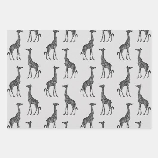 Feuille De Papier Cadeau Impression Giraffe Bleue Argent (Devant)