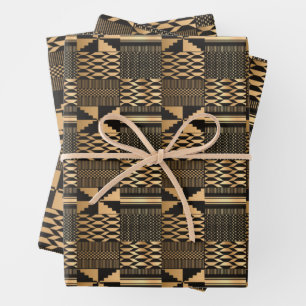 Feuille De Papier Cadeau Impression Kwanzaa Kente (Noir/Or)